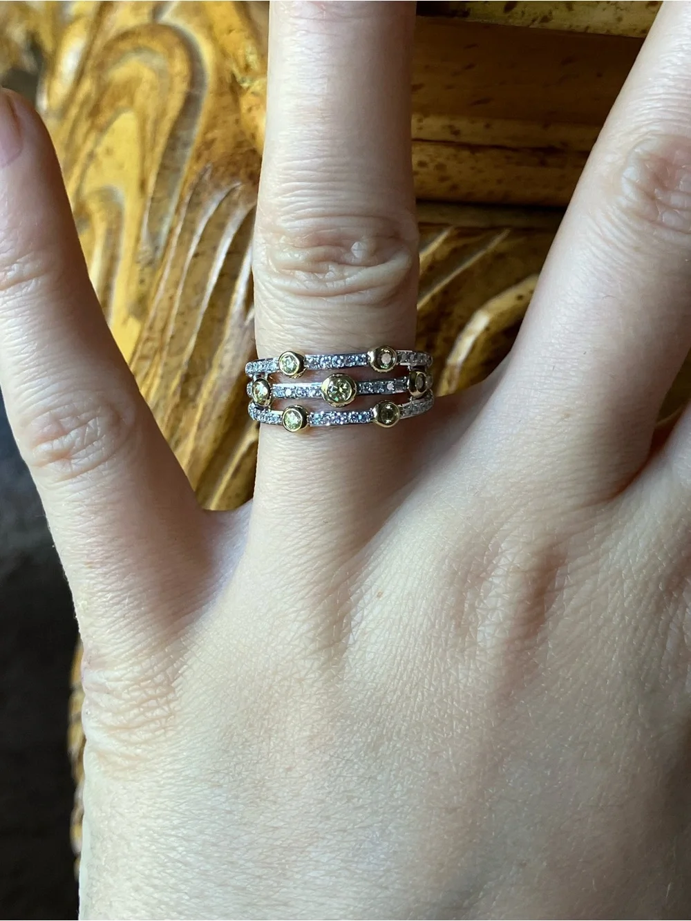 Lab Grown Yellow and White Diamond Ring Size 6.75